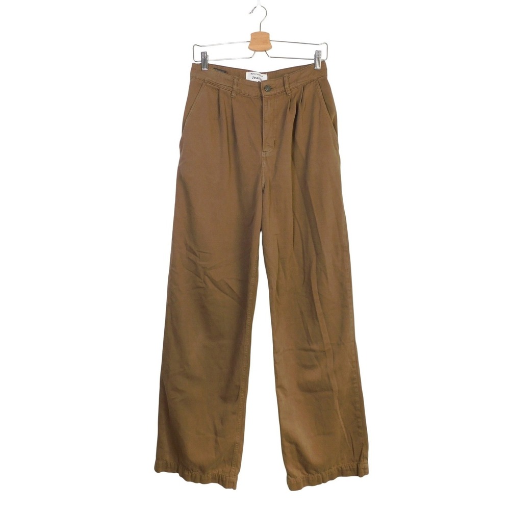 Reformation Montauk Pleated High Rise Twill Pants Shitake Brown Wide Leg Size 27
